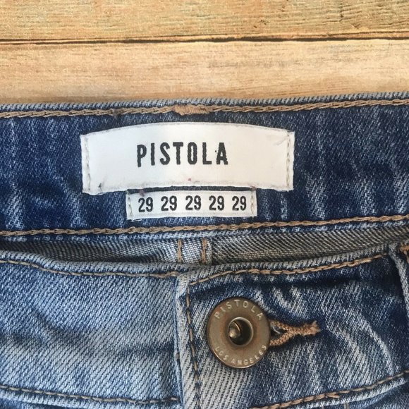 Pistola Size 29 Charlie High Rise Distressed Straight Leg Button Fly Jeans - Picture 7 of 7